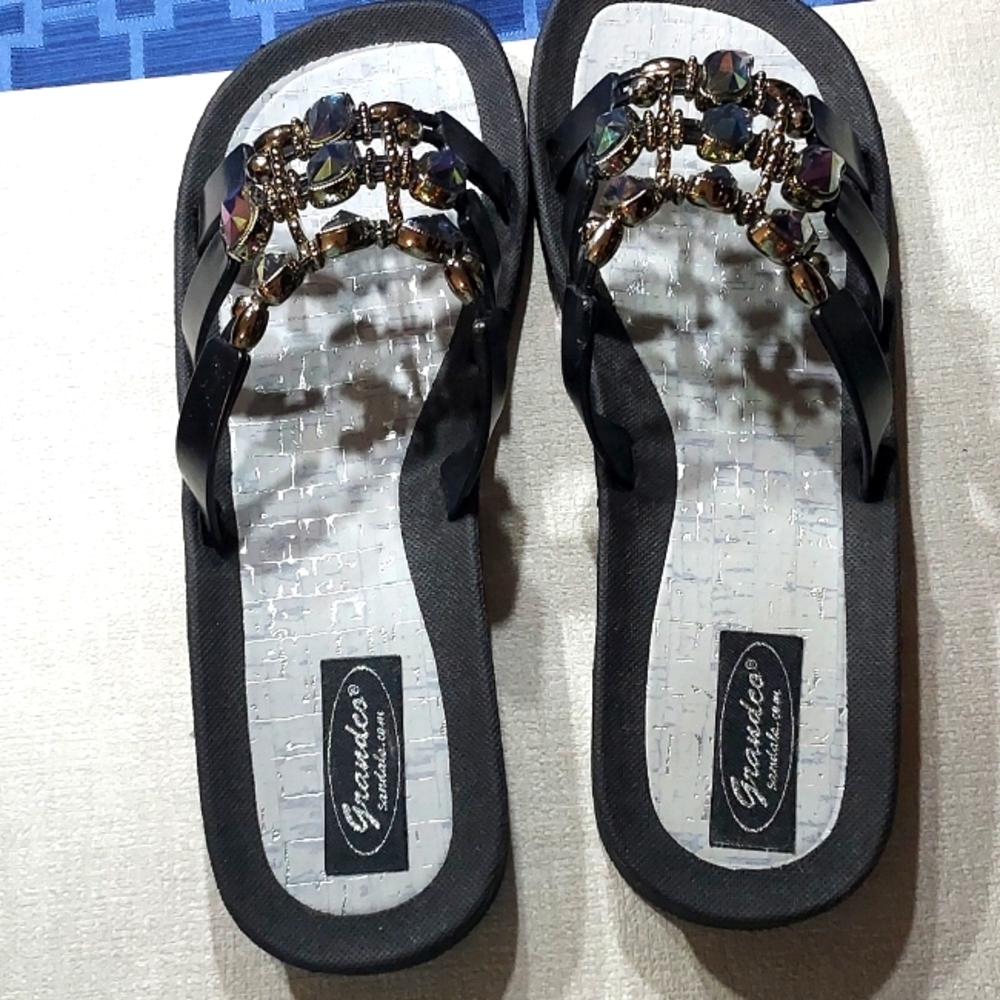 Bejewelled slip on sandal